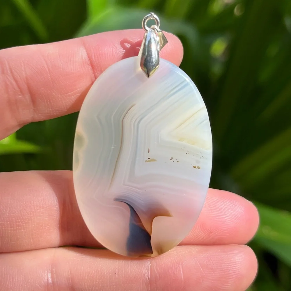 Sterling‎ silver dendritic scenery mushroom agate pendant 1271
